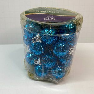 Vintage Blue Glitter Christmas Ornaments Lot of 32 Balls